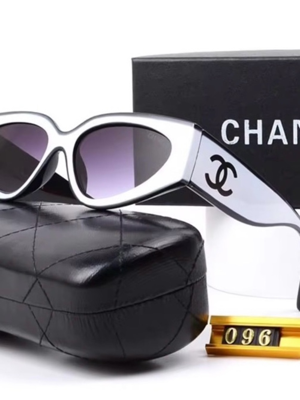 CHANEL White Cat-Eye Sunglasses with Purple Gradient Lenses